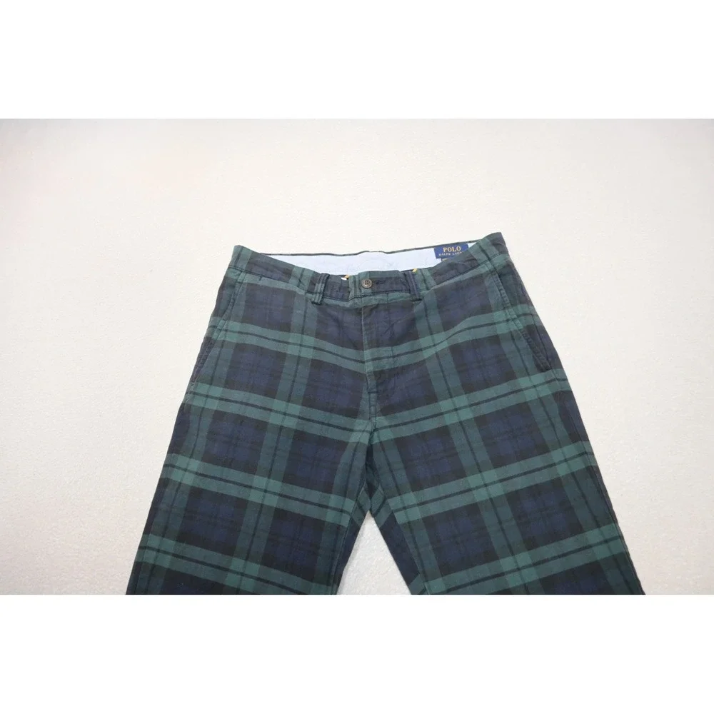 Polo Ralph Lauren Chinos Pants Mens 32x30 Green Black Watch Plaid Straight EUC